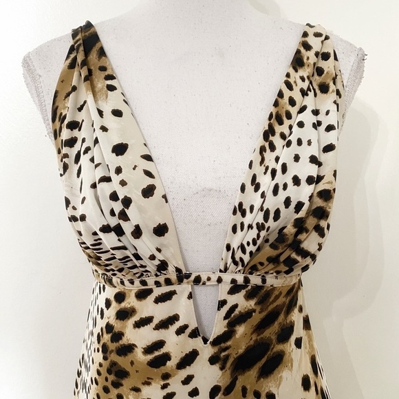 NATORI LEOPARD SATIN CUT OUT SLEEVELESS FULL LENGTH MAXI SLEEP SLIP GOWN DRESS - Picture 5 of 8